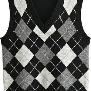Hyipels Women's Sweater Vest, M,  Black,Gray & White